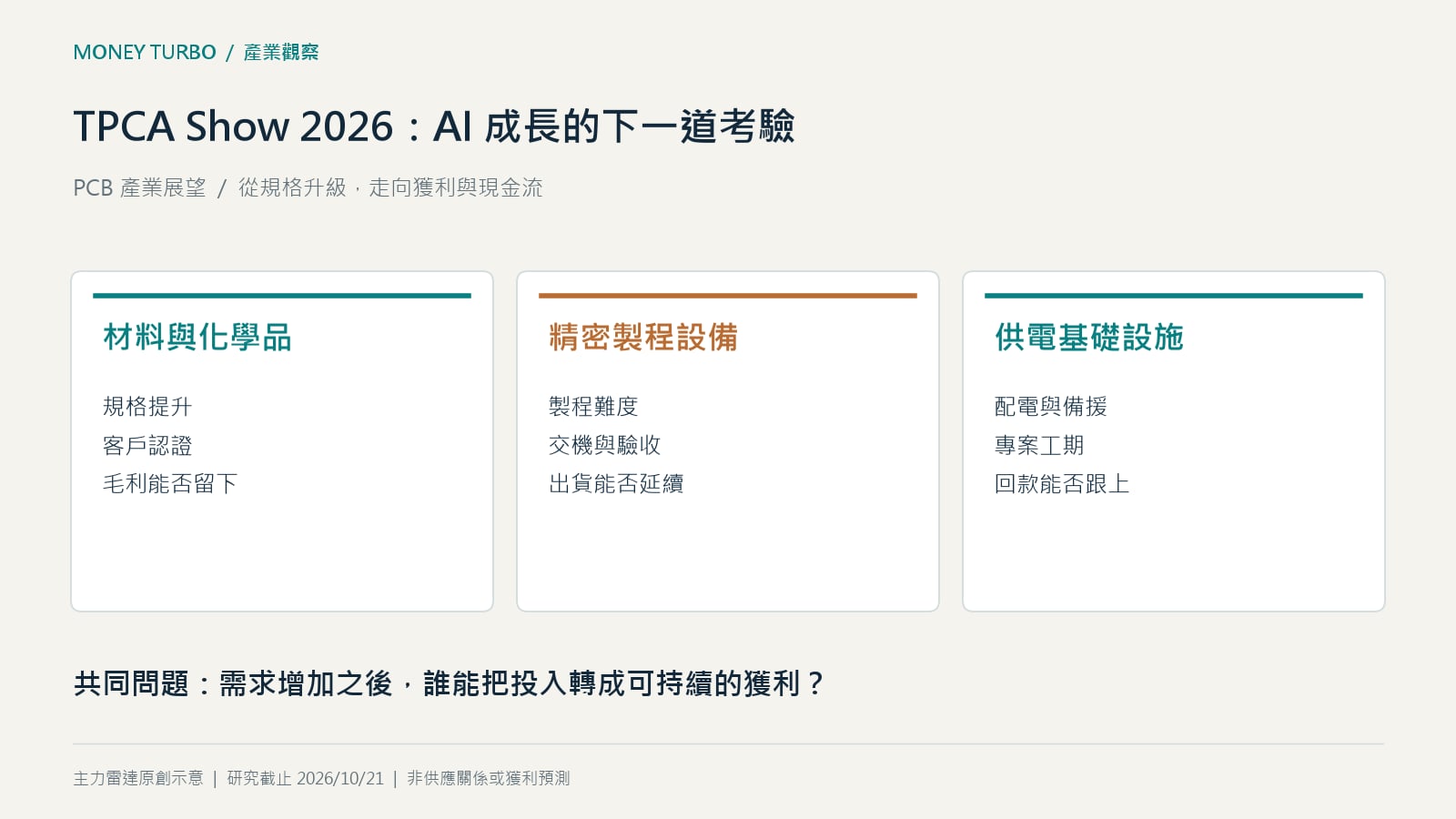 TPCA Show 2026 PCB產業展望原創封面：材料、精密製程與供電三條需求路徑，檢查獲利與現金流